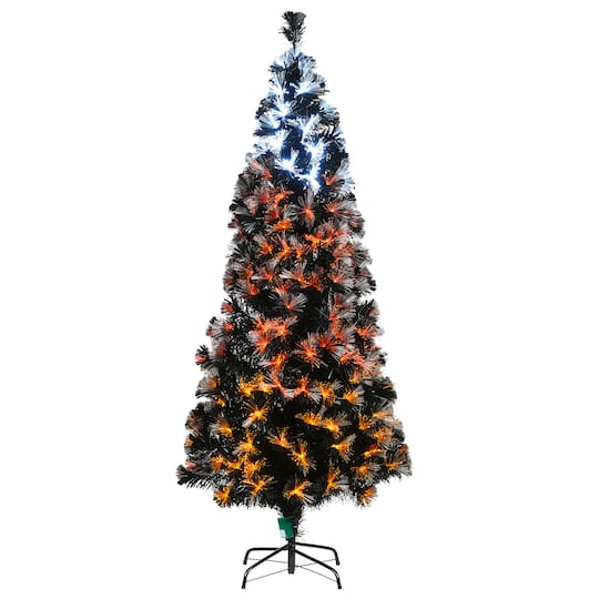6ft. Fiber Optic Candy Corn Color Lights Black Artificial Halloween Tree